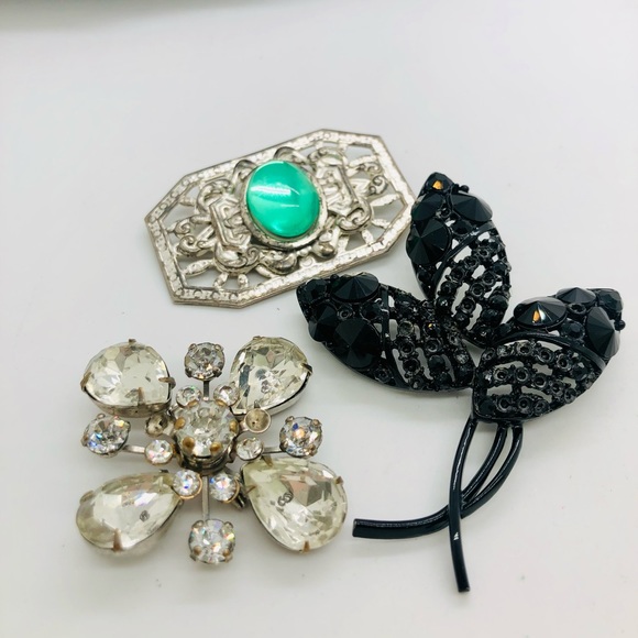 Vintage Brooch Lot Black signed Weiss - Picture 9 of 9